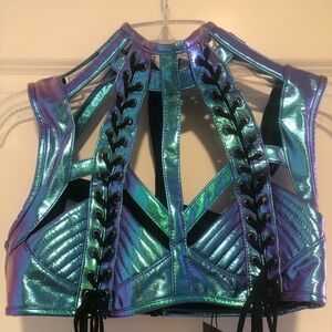 DollsKill Blue rave metallic harness top